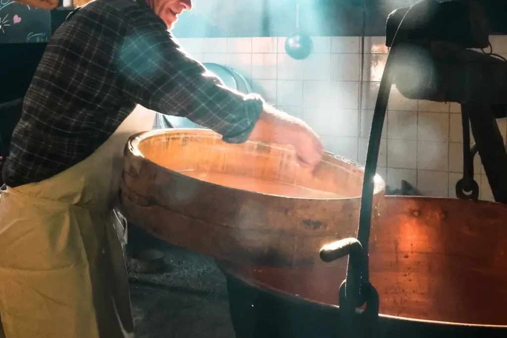 Coagulazione naturale del latte nella produzione del formaggio Bagòss